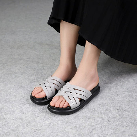 Summer Stylish Plaited Leather Casual Slippers