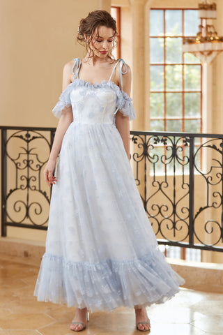 Prinzessin A-Linie schulterfreies hellblaues langes Ballkleid