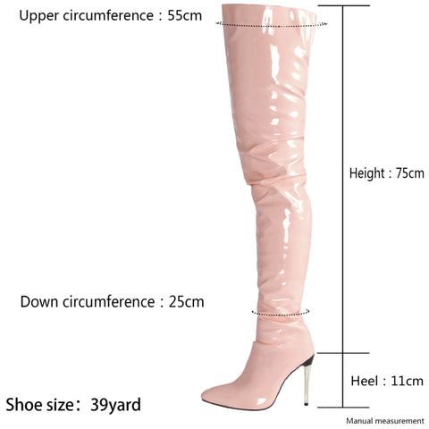 Fashion Black Patent Thigh High Boots