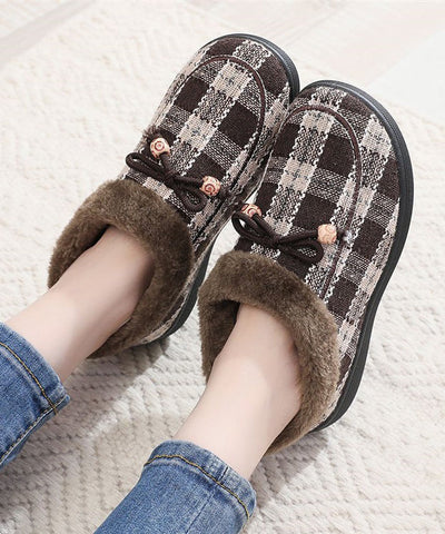 Neu Schwarz Plaid Frauen Spleißen Wohnungen Fuzzy Wolle