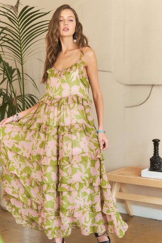 Ruffled Tiered Romantic Resort Cami Beach Maxi Dress