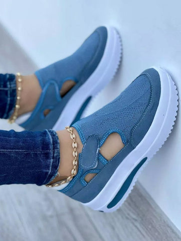 Casual Plain Hollow Mesh Velcro Portable Platform Shoes