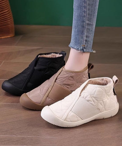 Khakifarbene flache Schuhe mit flauschiger Wollfütterung für Damen