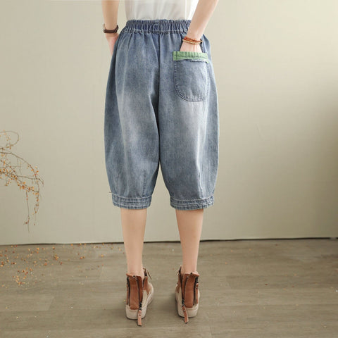 Women Summer Casual Loose Patchwork Denim Shorts