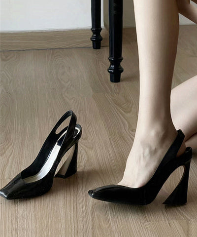 Boutique Splicing High Heel Sandalen Schwarzes Schaffell Square Toe