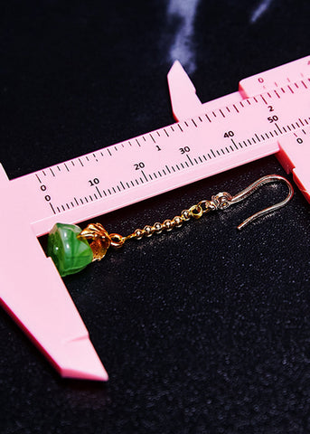 Retro Green Lotus Seedpod Jade Gilding Drop Earrings