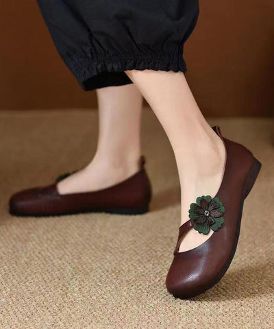 Bequeme flache Schuhe aus Rindsleder mit Blumenmuster in Grün für Damen