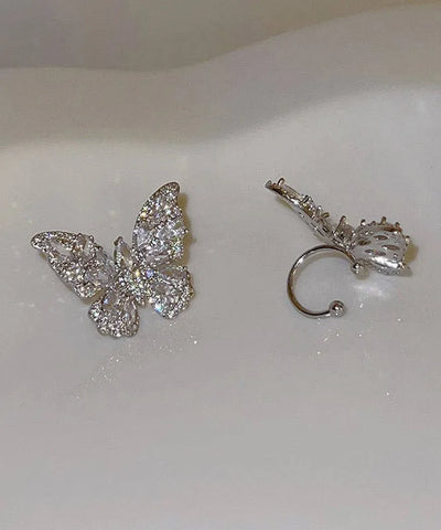 Fine Silk Copper Alloy Zircon Butterfly Stud Earrings