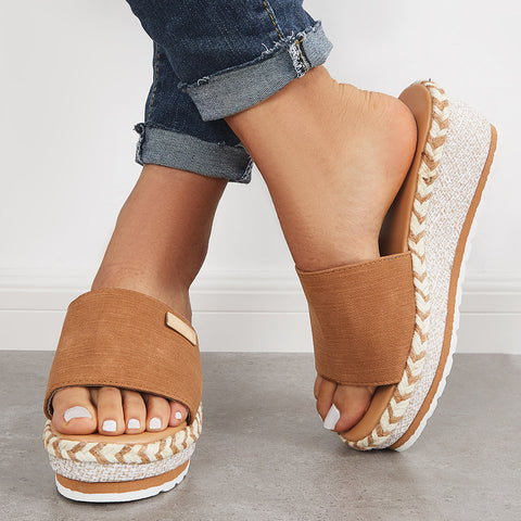 Open Toe Espadrille Platform Wedges Slip on Sandals