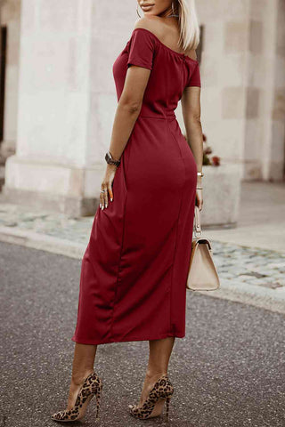 Off-Shoulder Short Sleeve Midi Resort Dress
