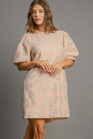 Floral Jacquard Puff Sleeve Mini Resort Dress