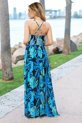 Crisscross Tropical Cami Maxi Dress