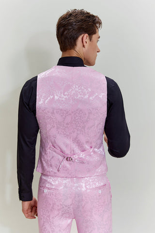 Pink Jacquard Satin Shawl Lapel 3 Piece Men's Prom Suits