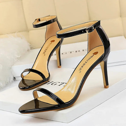 2024 summer new European style fashion super high heels patent leather open-toe sandals sexy nightclub women heels