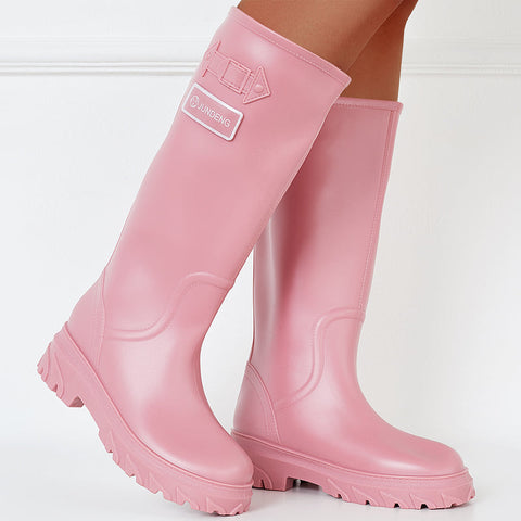 Wide Knee High Chunky Sole Rain Boots Waterproof Non-Slip Outdoor Shoes