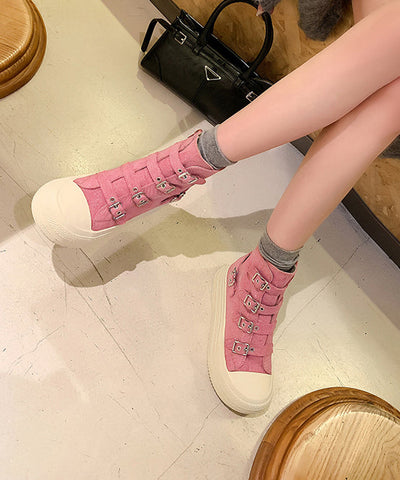 Damen Casual Plateau Canvas Stiefel Rosa