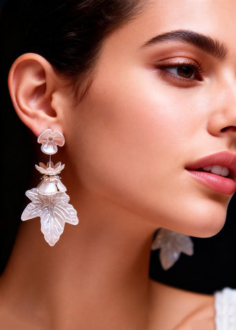 Bohemian White Leaf Flower Acrylic Drop Earrings