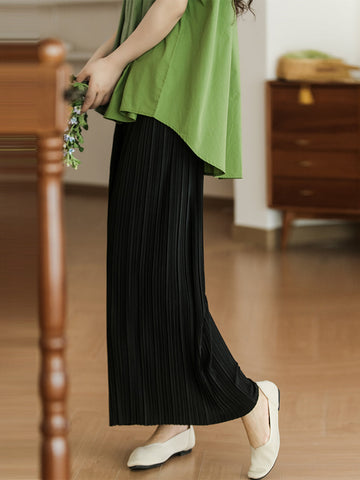 Women Summer Elegant Draped Solid Wide-leg Pants