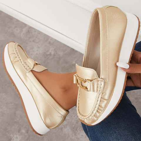 Lässige, bequeme Plateau-Loafer, flache Bootsschuhe zum Hineinschlüpfen