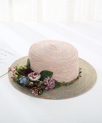 Gewebter Strohhut mit Blumenmuster im japanischen Urlaubsstil