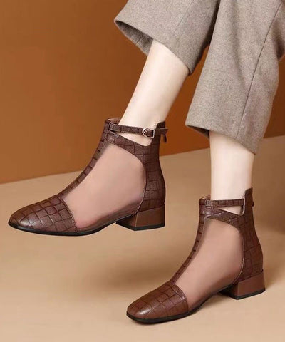Einzigartige klobige Stiefel aus braunem Tüll mit Reißverschluss