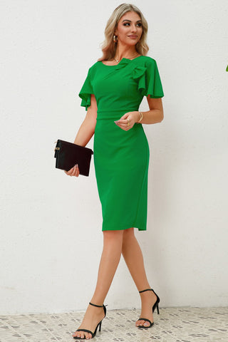 Slit Round Neck Flutter Sleeve Resort Dress