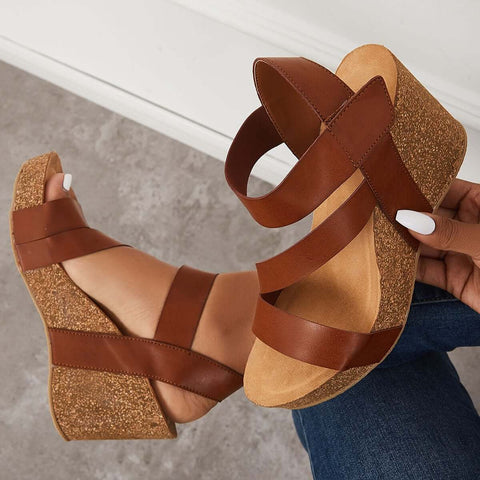Cork Platform Wedges Ankle Strap Slingback Sandals
