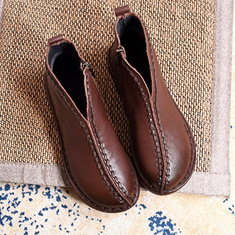 Leather Vintage Ethnic Style Soft Women Ankle Boots ( Added plush styles)