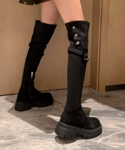 Style Apricot Belt Buckle Platform Boots