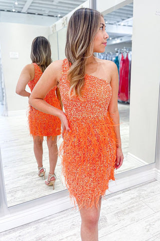 Sheath Sequins Homecoming Dress with Feather