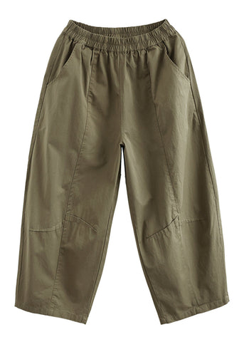 Loose Army Green Oversized Patchwork Cotton Harem Pants Summer