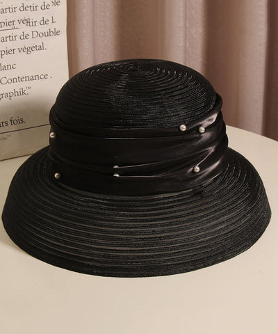 Französischer eleganter schwarzer Tüll-Nail-Bead-Eimerhut für den Sommer