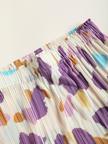 Women Artsy Flower Summer Split Hem Draped Skirt