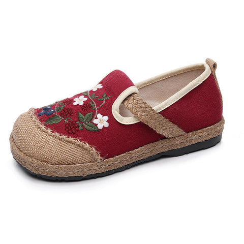 Women  Retro Floral Embroidery Linen Casual Shoes