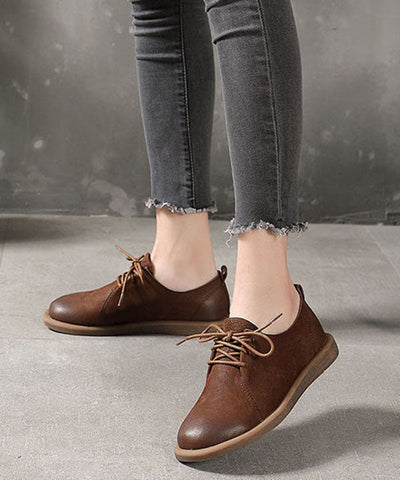 Handgemachte Karamell flache Schuhe für Frauen Schnürschuhe für flache Füße