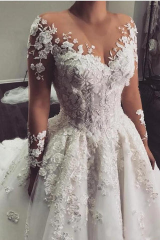 Long Sleeves Overskirt Wedding Dress With 3D Floral Appliques