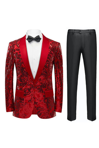 Glitter Red Sequins Men's Prom Suits