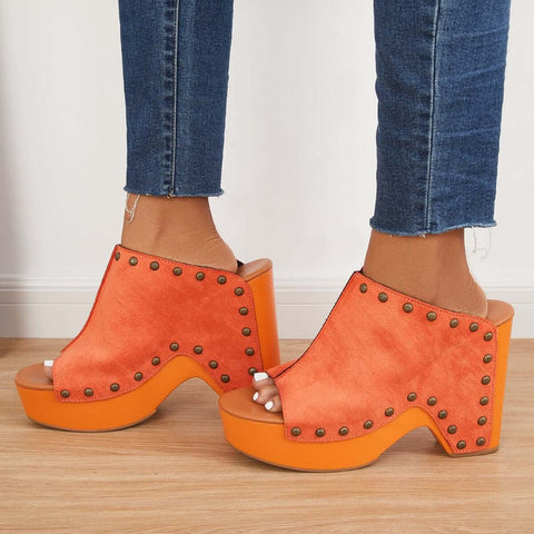 Retro Chunky Platform Heel Mules Slip on Sandals