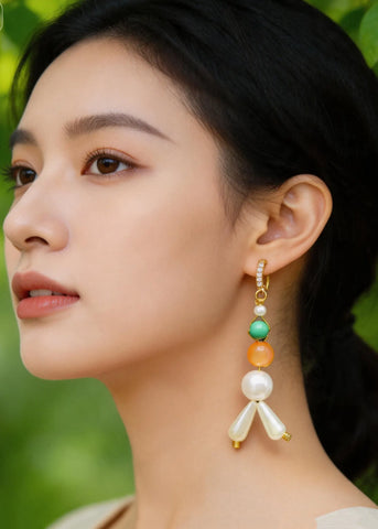 Retro White Pearl Fine Turquoise Oriental Drop Earrings
