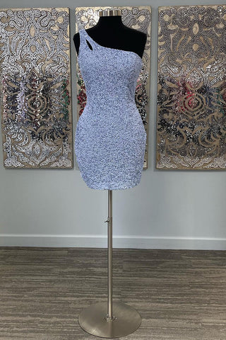 Bodycon One Shoulder Orange Sequins Open Back Short Homecoming Dress