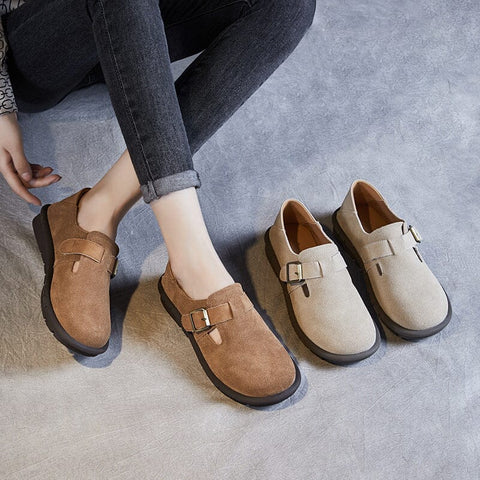 Women Retro Nubuck Leather Flat Casual Shoes
