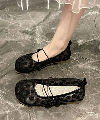 Schwarze, atmungsaktive Mesh-Chic-Splicing-Bogen-Flachschuhe für Damen