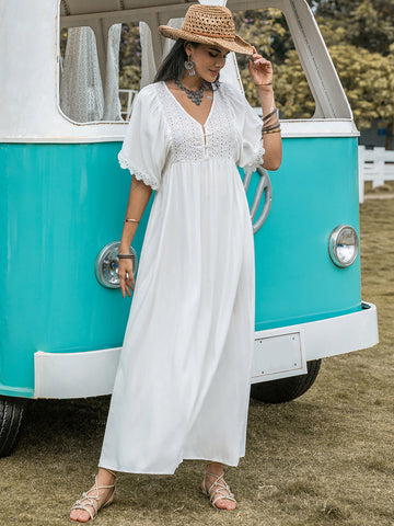 Lace Detail Half Sleeve Boho Maxi Dress