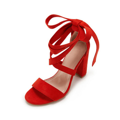 Sandalen mit Blockabsatz und Schnürung, offene Zehenpartie, Pumps mit Fesselriemchen