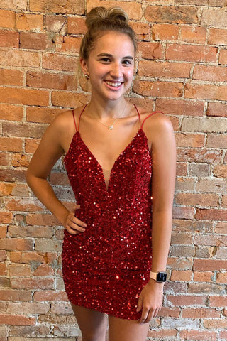 Sheath Royal Blue Sequins Short Homecoming Dress with Criss Cross Back