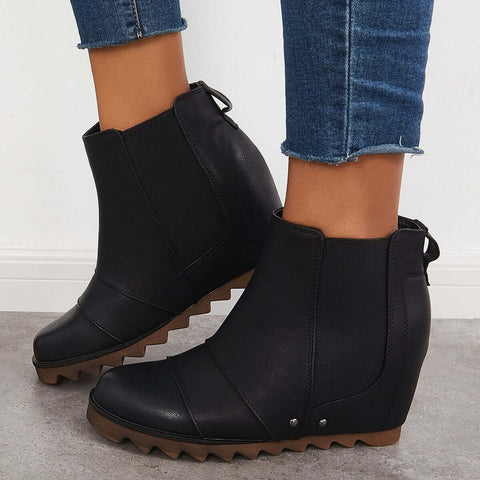 Non-Slip Hidden Wedge Chelsea Boots Pull on Ankle Booties