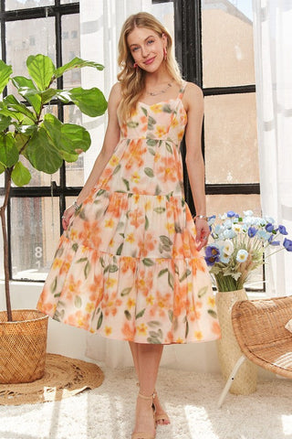 Floral Adjustable Strap Summer Midi Dress