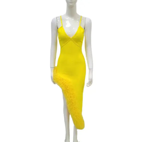 Women Spaghetti Strap Bandage Dress 2023 New Sexy Pacthwork Clothes Club Party Celebrity Elegant Dresses
