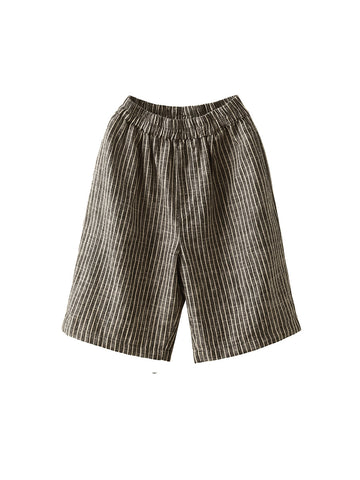 Women Summer Stripe Pocket Vintage Loose Linen Short Pants