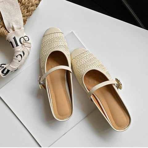Designer Summer Women Weave Mules Slippers Fashion Shallow Slip On Ladies Outdoor Slides Female Flats Shoes
